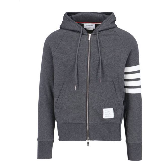 Thom Browne, Sweatshirts & Hoodies, Herr, S, Bomull, Klassisk Loopback 4-Bar Hoodie med Full Dragkedja - gray (S)