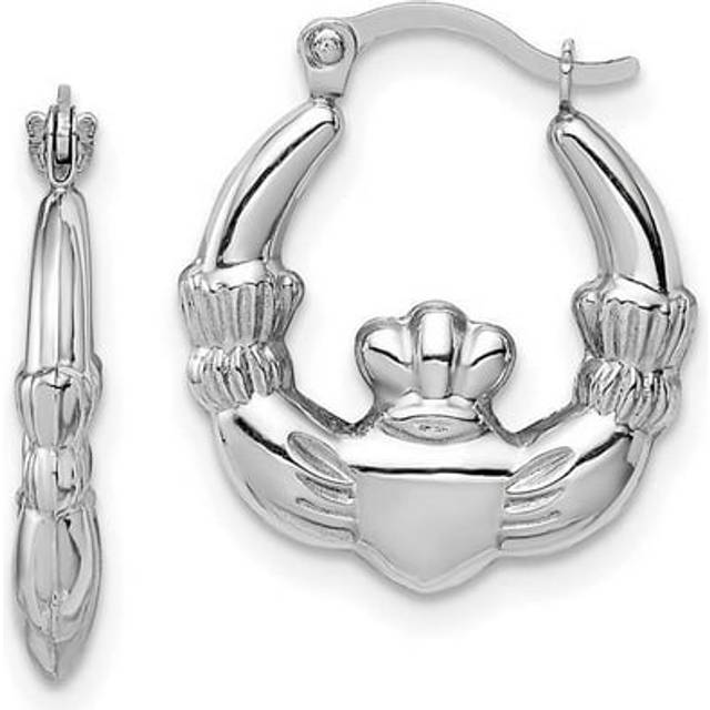 14K White Gold Claddagh Hoop Earrings