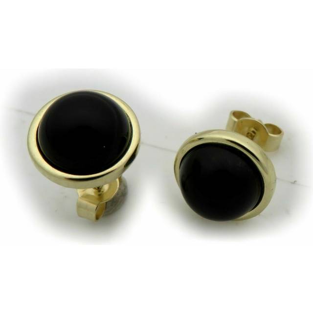 Women's earrings real onyx 10 mm real gold 333 plug yellow gold studs top