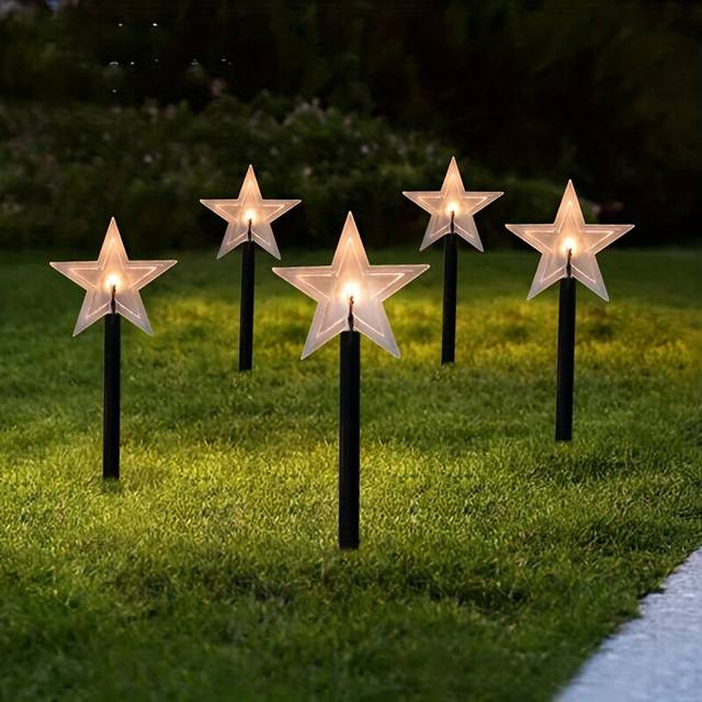 (5 Lights) 1 Pack 5 In 1 8 Functions Solar Ground Plug-in Star Lights, Outdoor Garden Party Decoration
