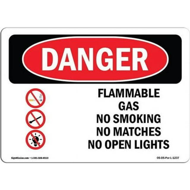 SignMission OS-DS-A-1218-L-1237 12 x 18 in. OSHA Danger Sign - Flammable Gas No Smoking Matches