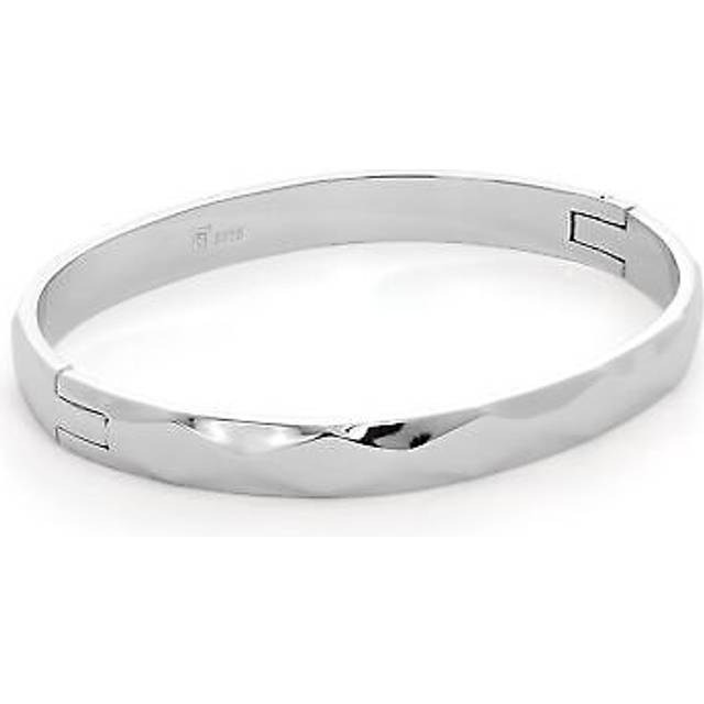 Real 925 sterling silver thick band diamond cut oval bangle patterned textured