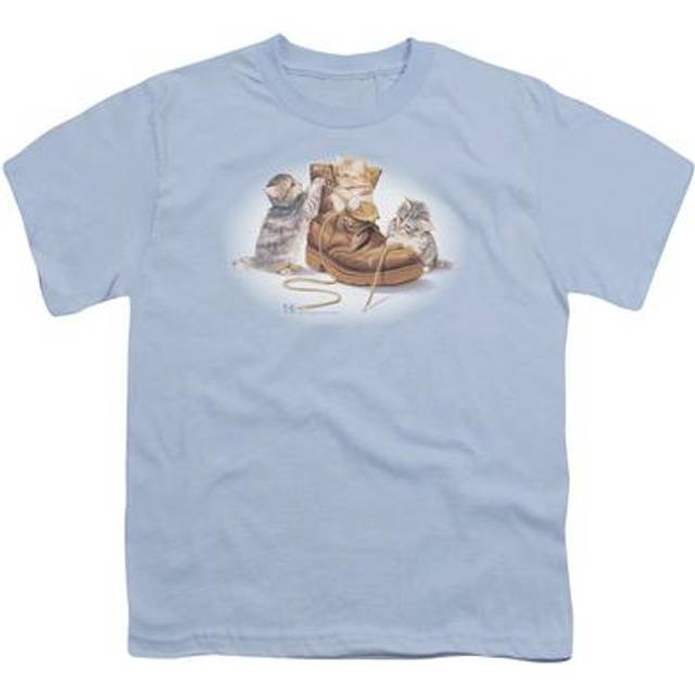 Trevco Sportswear WW153-YT-1 Wildlife Playful Kittens Youth Short Sleeve T-Shirt, Light Blue - Small