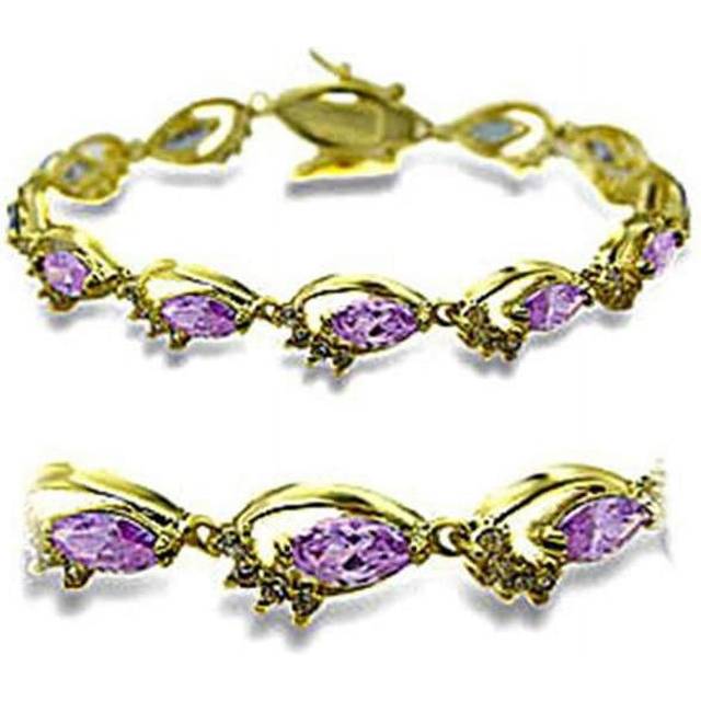 Alamode 415702-7 Women Gold Brass Bracelet with AAA Grade CZ in Light Amethyst - 7 in.
