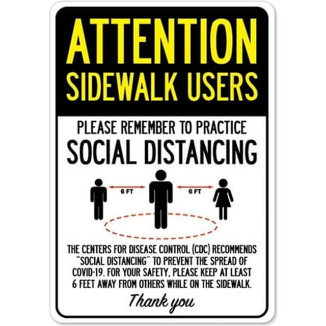 SignMission OS-NS-RD-710-25375 Covid-19 Notice Sign - Attention Sidewalk Users Practice Social Distancing