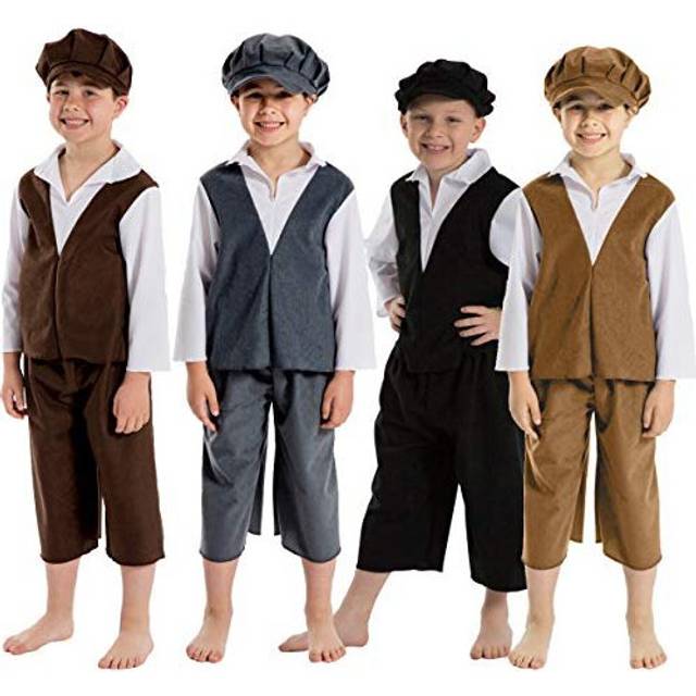 charlie crow Archie Victorian Boy costume for Kids 9-11 Years. Dark Brown & White.