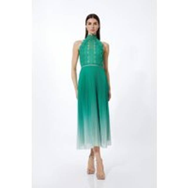 Guipure Lace Ombre Woven Halter Maxi Dress - Green