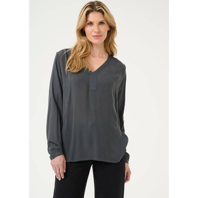 Black V-Neck Long Sleeve Blouse