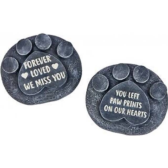 Paw Print Pet Memorial Stone Garden Marker | Commemorative Graveside Ornament | Grave Memory Plaque - Forever Loved