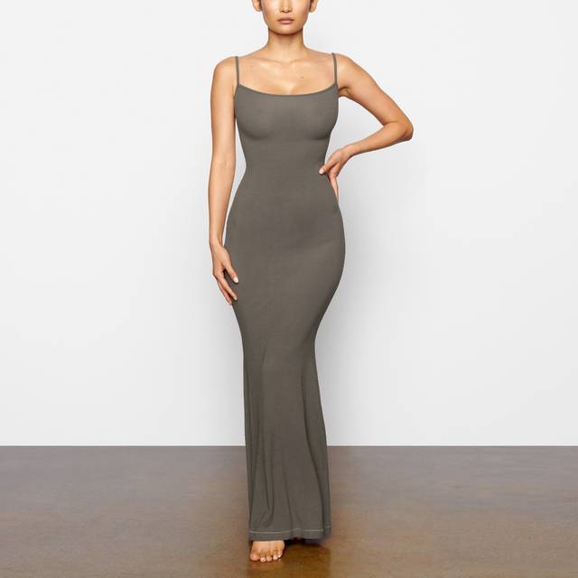 SKIMS Long Slip Dress | Grey | 2XS | Soft Lounge - Gunmetal