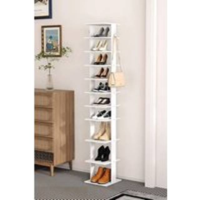 Contemporary 10-Tier Household Space Saving Shoe Rack - White - One Size