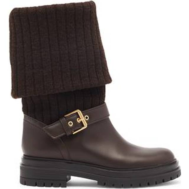 Gianvito Rossi Thurso leather-trimmed biker boots - brown (UK 5)