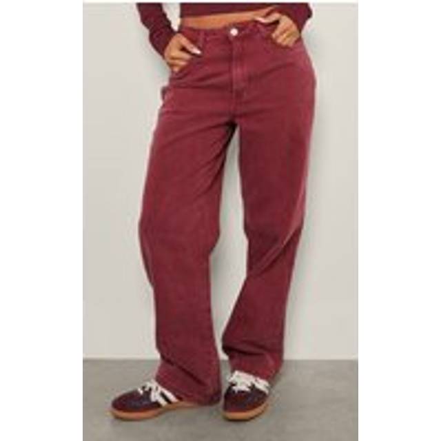 Petite Burgundy Washed High Waist Straight Leg Jeans, Red - 12