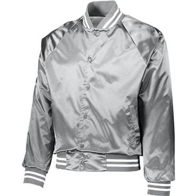 Augusta Sportswear Mens Satin Baseball Jacket/Striped Trim L Metallic Silver/White