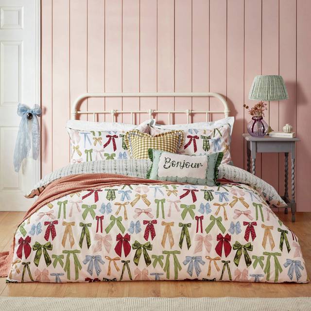 Furn Noortje Bows Reversible Duvet Cover and Pillowcase Set - Pink