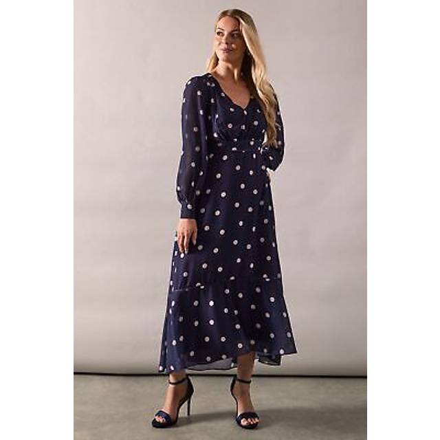 Wallis womens a-line dress navy chiffon long sleeve midi spring summer