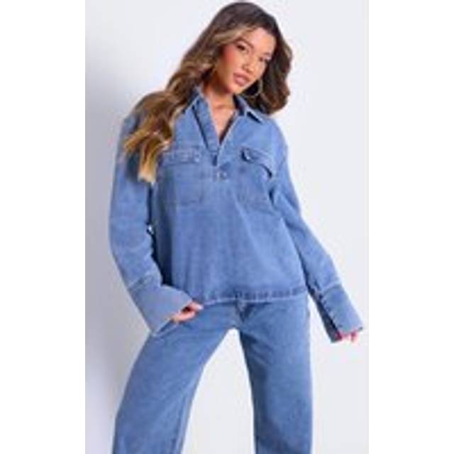 Vintage Blue Long Sleeve Slouchy Denim Rugby Shirt, Vintage Wash - 4