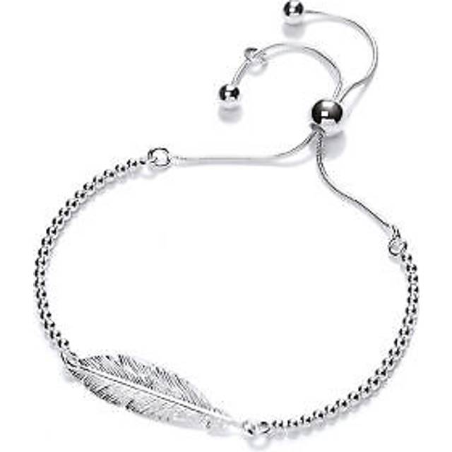 Jewelco London Ladies Sterling Silver Feather Leaf Bead Adjustable Toggle Slider Bracelet 9mm - GVB438