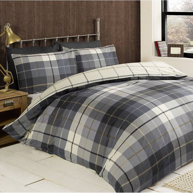 (King) Blue âLomondâ Check 100% Brushed Cotton, Duvet Set