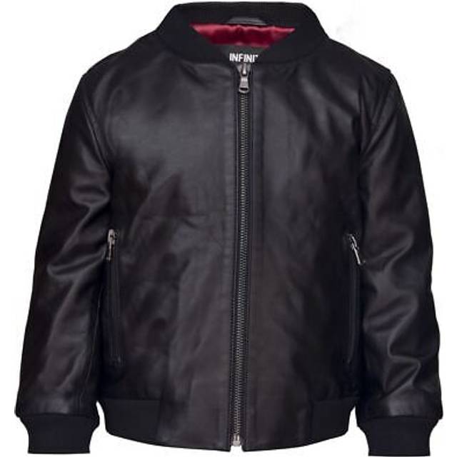 Boys GIrls Kids Unisex Real leather Bomber Style Jacket Varsity Zip Black Blue - 3-4 Years