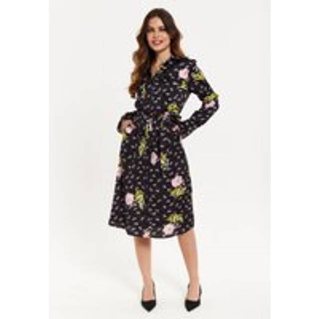 Womens Pink Floral Print Shirt Dress In Black - 16