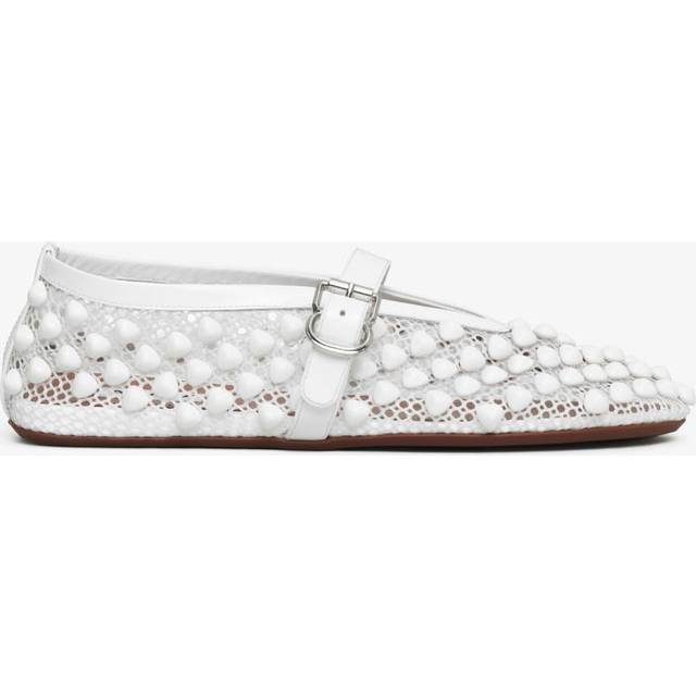 ALAÏA White Studs Fishnet Ballerina Flats - 010 - BLANC OPTIQUE - IT 35