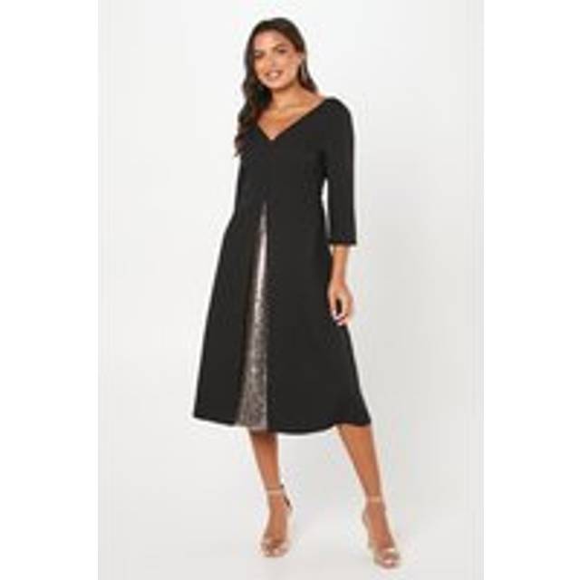 Coast womens midi dress black sequin insert v neck party cocktail elegant