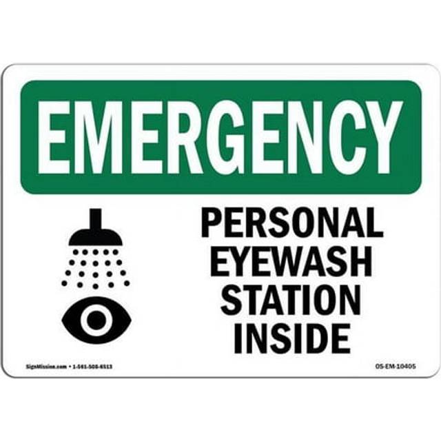 SignMission OS-EM-D-1014-L-10405 10 x 14 in. OSHA Emergency Sign - Personal Eyewash Station Inside with Symbol