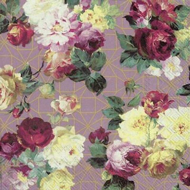 Premium paper napkins vintage rose pink gold floral lunch 3-ply serviettes