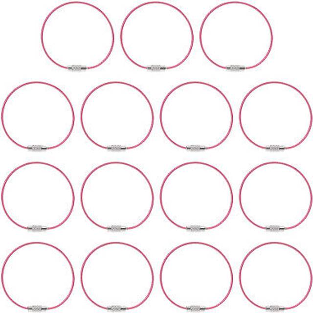5.9 inch wire keychain cable, 15 pack stainless steel key ring loop, pink