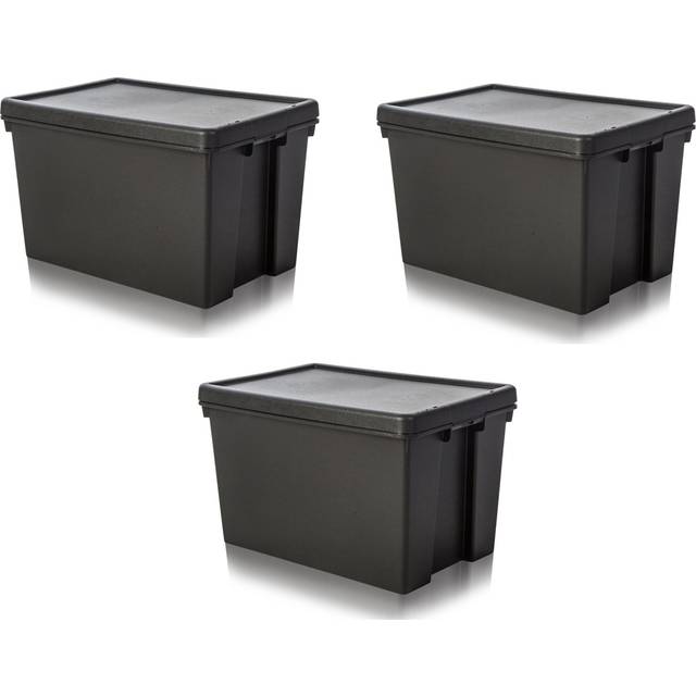 3 large black heavy duty storage box 62l upcycled recycled plastic box 59.5cm