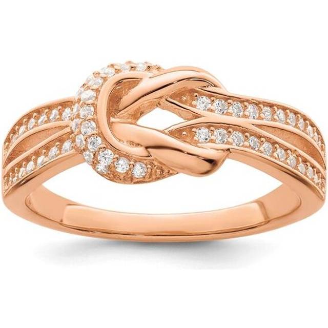 Finest Gold Sterling Silver Polished Rose-Tone CZ Knot Ring - Size 6