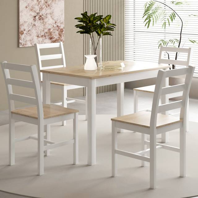 Comfy Living 4 Seater Wooden Dining Set White and Natural