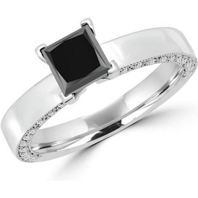 Majesty Diamonds MD160366-4.25 1.7 CTW Princess Cut Black & White Diamond Solitaire Engagement Ring in 14K White Gold, Size 4.25