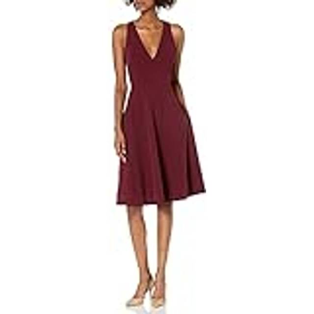Catalina Plunging V-neck , A Line Midi Plain - Red - XL