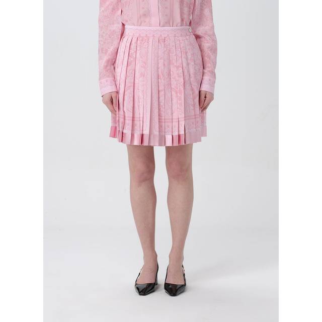 Versace, Short Skirts, female, Pink, S, Barocco Print Silk Pleated Skirt