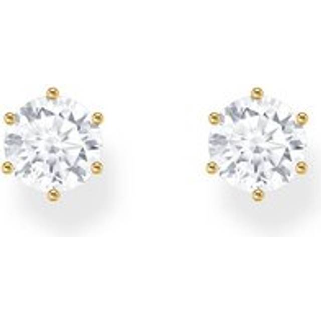 Thomas Sabo H2301-414-14 Vergoldeter Ohrstecker mit weißem Stein im Brilliantschliff 6,0 mm Damen