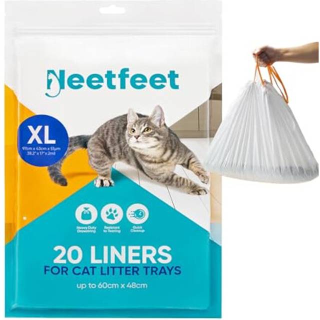 20x Extra Large Cat Litter Tray Liners with Drawstrings, 97x43cm Scratch Resistant and Leak Proof Plastic Bags Heavy Duty Litter Tray Bags for Large