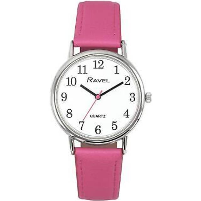 Ravel Ladies Classic Big White Dial Pink Leather Strap Watch R0140.15.1