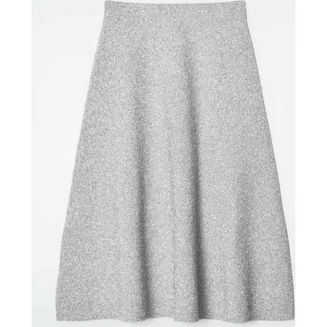 Sparkly Merino Wool Midi Skirt - Silver - XS