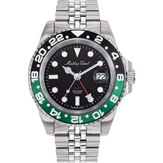 Mathey-Tissot Rolly Mathy Vintage GMT Stainless Steel Black Dial Quartz H903ANV 100M Men's Watch black