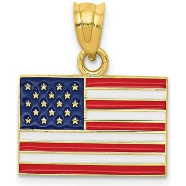 14K Yellow Gold Enameled United States Flag Pendant