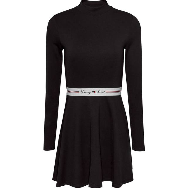 Mock Turtleneck Fit And Flare Mini Dress - BLACK - 4XL
