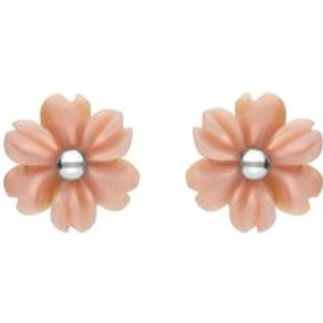 Sterling Silver Pink Conch Tuberose 8mm Dahlia Stud Earrings