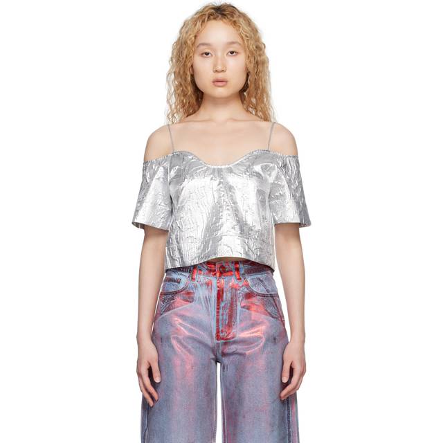 GANNI Silver Off-The-Shoulder Blouse - 018 Silver - DK 44