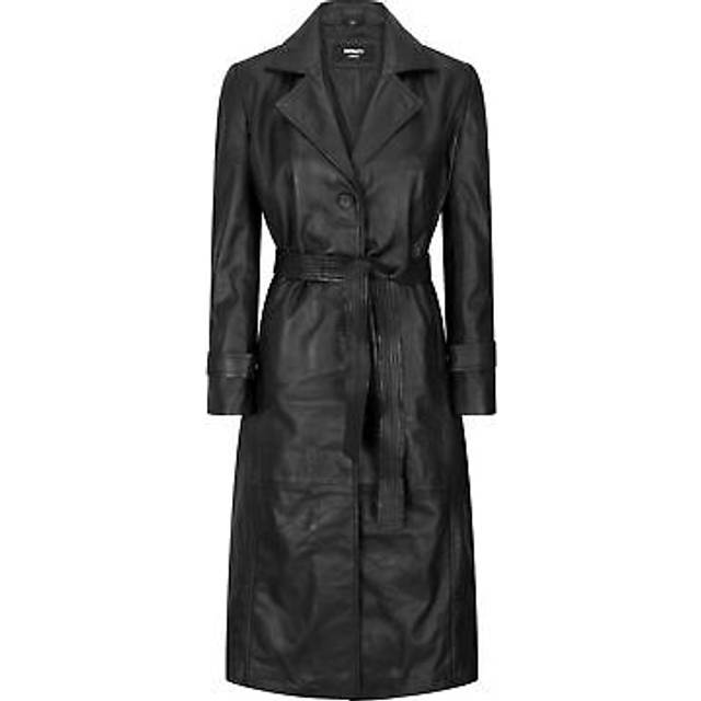 Leather Leather Trench Coat 3/4 Long - Black - 5XL