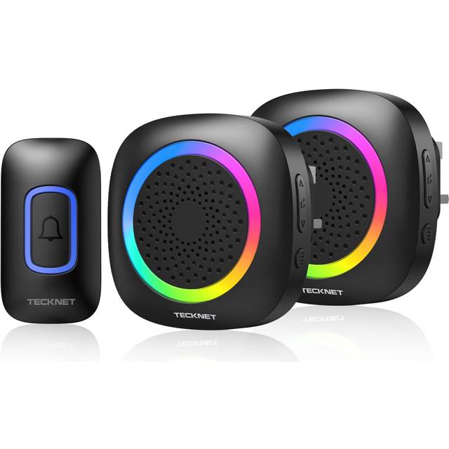 Wireless Doorbell, Plug in Door Bells Wireless Cordless with 2 Receivers, IP66 Waterproof Wireless Door Chime Kit with RGB Light, 400M Wireless Range,