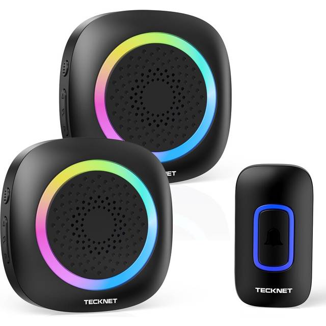 Wireless Doorbell with 2 Portable Receiver, RGB Light Door Bell Battery Powered IP66 Waterproof Door Chime Kit, 1300ft