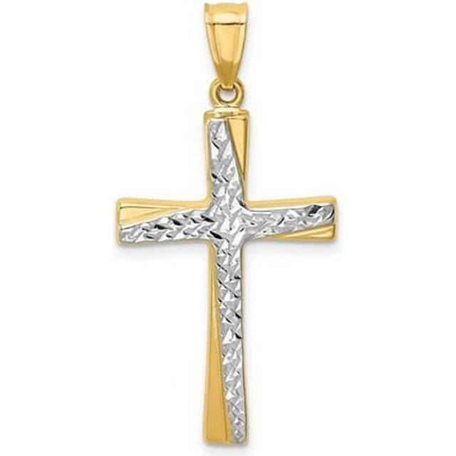 14K Yellow & Rhodium with Diamond-Cut Cross Pendant