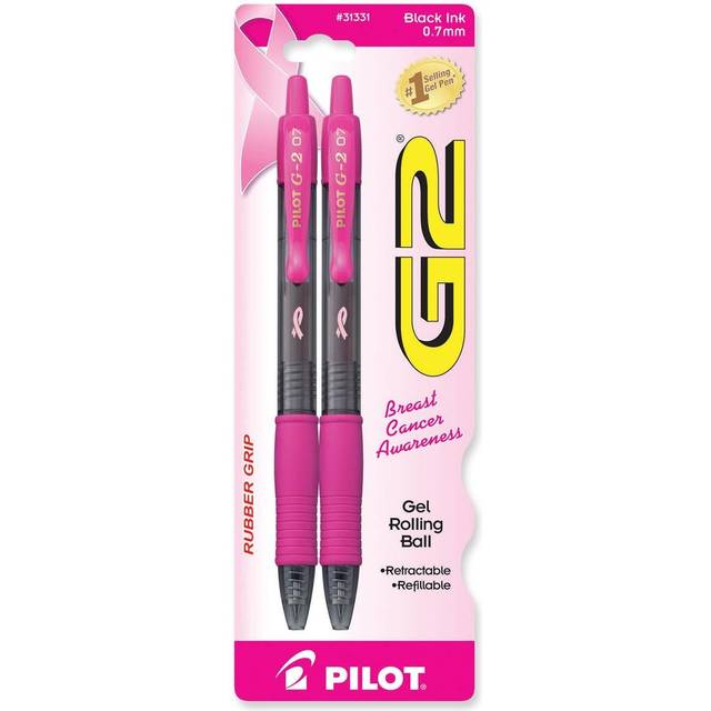 Pilot  G2 Pink Ribbon Premium Gel Roller Pens  Fine Point 0.7 mm  Pink  Pack of 2